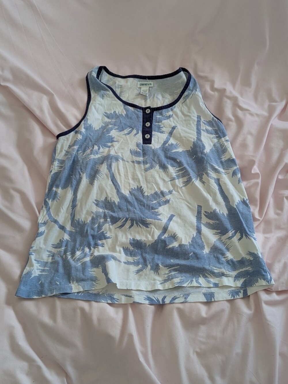 Comfort & Co. White Blue Palm Tree Tank Top P/S